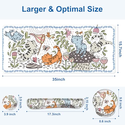 Cute Desk Mat, 4in1 Large Mouse Pad with Wrist Rest, Desk Matt for Desktop, Desk Pad Mat, Anti-Slip XXL Computer Ergonomic Mousepad with Wrist Support for Keyboard and Mouse I Funny Cat Animals - color: Funny Cat Animals