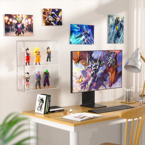 AITEE Acrylic Display Case, Clear Display Case for Funko Pop Figures, 2 Layer Wall Mounted or Desktop Dustproof Display Cabinet Shelf for Collectibles,Mini Toys,Rock, Amiibo - size: 2-Layer
