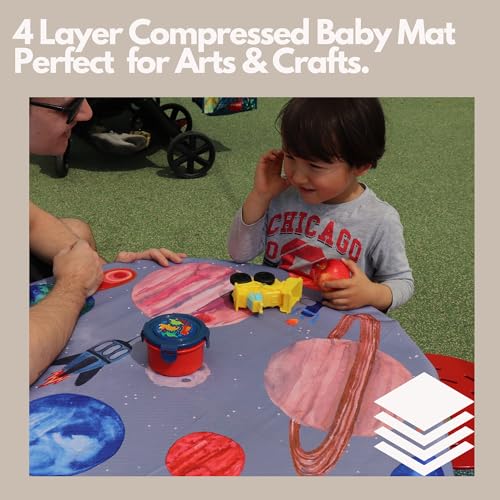 Splat Mat for Baby – Under High Chair Floor Mat Protects Wood, Vinyl and Carpet from Spills – Waterproof 4 Layer Baby Mat with Anti-Skid Backing Deters Bunching and Sliding (51” x 51”) - color: Kids Hand Painted Cosmic Collection