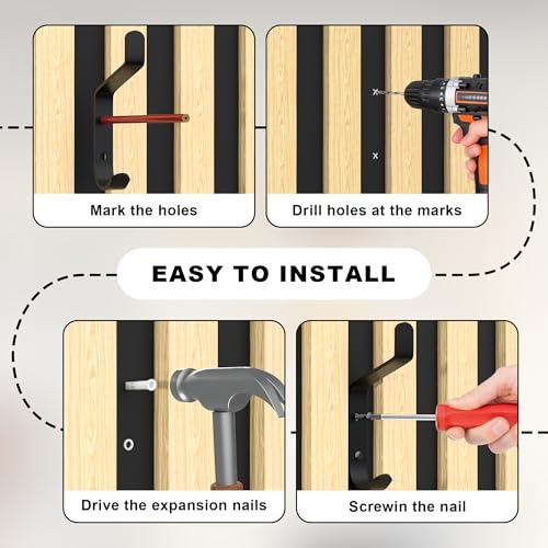 Lichaser 10 Pack Black Acoustic Panel Wall Hooks, Decorative Wall Hooks Screw in Sound Panel and Wood Slats, 0.5 in Metal Hanger for Hanging Coat, Hat, Towel, Backpack, Bags, Purse - size: 10 Pack