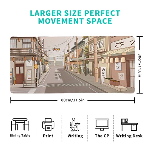 Tokyo Street Mouse Pad Anime Japanese Desk Mat Kawaii Large Gaming Mousepad XL Beige Cute Mousepad Gaming Non-Slip Rubber Base Stitched Edges Keyboard Mouse Mat Desk Pad for Office Home and Game - color: Tokyo Street
