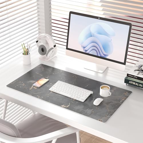 Colorful Star Black Marble Large Mouse Pad, Waterproof Office Desk Mat, Non-Slip Computer Gaming Mouse Pad, XXL PC Laptop Protector Pads, PU Leather Desk Writing Pads for Office Home, 31.5" x 15.7" - color: Black Gold Marble, size: 31.5" x 15.7"