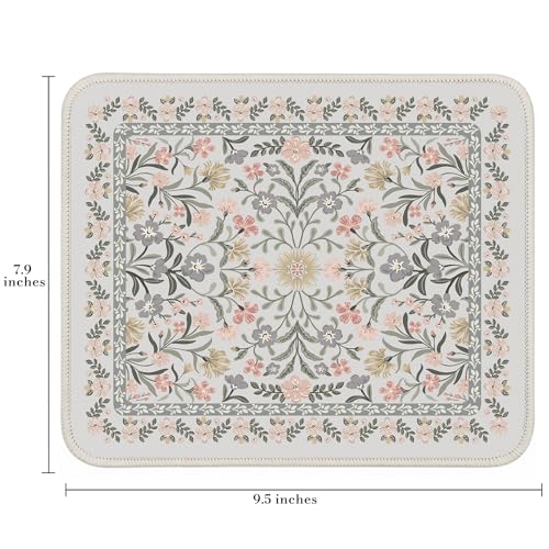 iCasso Aesthetic Small Floral Mouse Pad, Mini Portable Travel Mousepad, Anti-Slip and Comfortable Cloth Mouse Mat 7.9"x9.5" with Stitched Edges for Computer, Laptop, Office, Home(Gray Floral) - color: Gray Floral, size: 9.4L x 7.8W inches