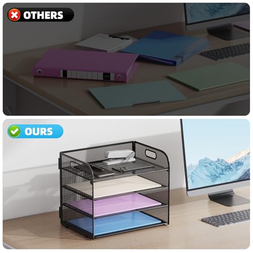 Marbrasse 4 Tier Paper Organizer Letter Tray - Mesh Desk File Organizer with Handle, Paper Sorter Organizer for Letter/A4 Office File Folder Holder (Black, 12.6" x 9.1" x 10.7") - color: Black