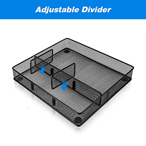 VyGrow Desk Drawer Organizer Tray, Metal Mesh Drawer Organizers Office, 4 Grid with Adjustable Compartment, Desk Organizer Tray for Home Office 12x10.6x1.9 inch Black, 2 Pack - color: 2PCS 4-Grid
