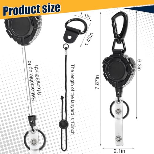 CB Mic Retractable Holder, Heavy Duty 32" Stainless Steel Tether, Includes 1 D-Ring and 1 Adjustable 12" Nylon Lanyard, Microphone Hanger Keeper for CB Radio