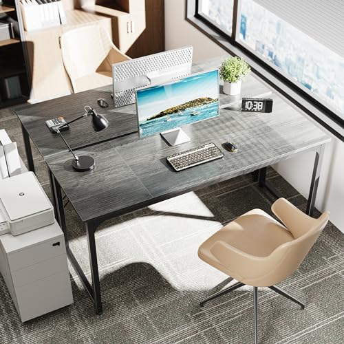 Huuger Computer Gaming Desk, 63 Inch Office Desk with Storage, Writing Work Surface for Home Office, Study, Modern Simple Style, Large Legroom, Metal Frame, Grey - color: Grey, size: 63inch