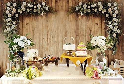 7x5ft Wedding Backdrops for Reception Rustic Floral Wood Plank Bridal Shower Backdrop Ceremony Party Decorations Valentine's Day Photography Background Photo Props - size: 7x5ft-Polyester