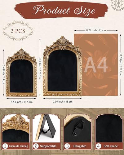 Wonderjune 2 Pcs Gold Jewelry Display Frame Vintage Jewelry Stand 10″, 7″ Resin Necklace Organizer Ring Holder Earring Tray for Photography Props Women Wedding Gifts(Black,Large,Small,Elegant) - color: Black, size: Large,Small, style: Elegant