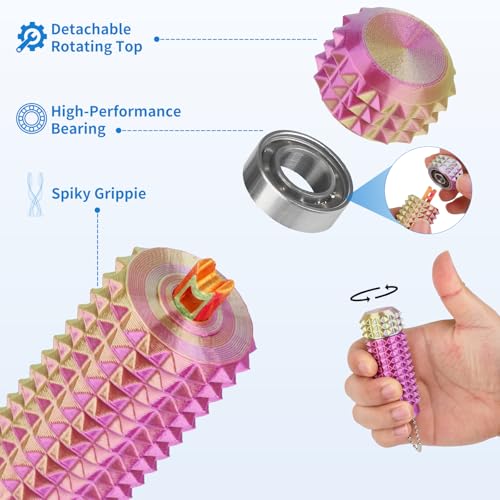 Little Ouchies Pain Stim Fidget Toy, 3D Printed Pocket Spiky Keychain with Clicker Button Spinner Sensory Toys for Anxiety Focus & Stress Reduction Novelty Gifts(Green + Silk Purple) - color: Green + Silk Purple
