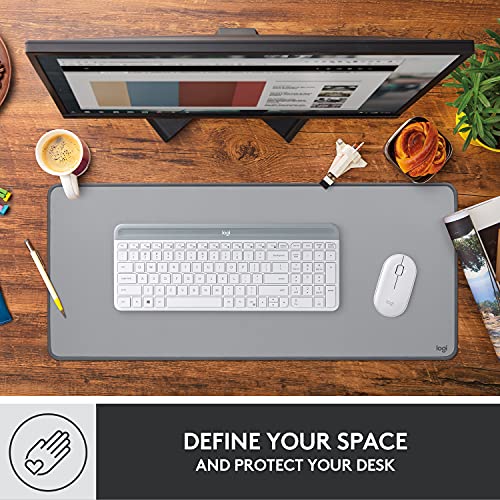 Logitech Desk Mat - Studio Series, Multifunctional Large Desk Pad, Extended Mouse Mat, Office Desk Protector with Anti-Slip Base, Spill-Resistant Durable Design, in Mid-Grey - color: Mid-grey