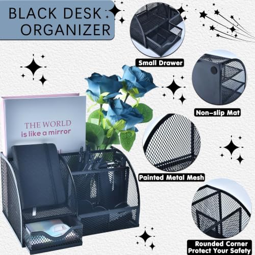 Black Desk Accessories, 24Pcs Office Supplies and Desk Organizers, with Tape Dispenser, Stapler, Staple Remover, Ect, Gift Box Packaging - color: Black