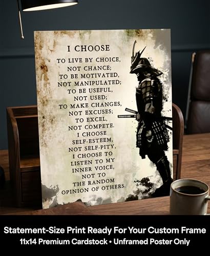 AMERICAN LUXURY GIFTS I Choose Samurai Motivational Wall Art – Warrior Discipline Print for Home Gym & Office – Stoic Bushido Poster for Men – Inspirational Quote Decor – 8x10 Unframed – Made in USA - color: Unframed, size: 10"L x 8"W
