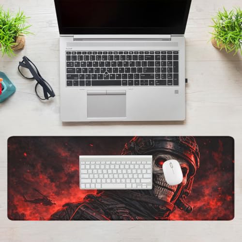 Dark Skull Gaming Mouse Pad Red Flame Aesthetic Extended Gaming Mouse Pad Mat with Stitched Edge Non-Slip Base Office Computer Keyboard Laptop 31.5"x11.8" - color: Dark Skull, size: 31.5L x 11.8W inches