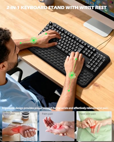 Computer Keyboard Stand with Wrist Rest, Keyboard pad with Wrist Support, Two Adjustable Keyboard Angles, Slow Rebound Comfortable Foam and Skin-Friendly Fabric. Wrist Rest for Computer Keyboard - style: Standard