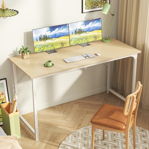 Huuger Computer Desk, 48 Inch Office Desk, Gaming Desk with Storage, Writing Desk Work Desk for Home Office, Study, Modern Simple Desk, Large Legroom, Metal Frame, Maple - color: Maple, size: 48inch
