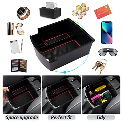 SKTU for 2018 2019 2020 2021 2022 2023 Hyundai Kona Center Console Organizer Insert ABS Black Materials Tray 2023 Kona OS Armrest Box Glove Secondary Storage Box with Coin and Glass Holder (Red) - color: for 2018-2023 Kona Red