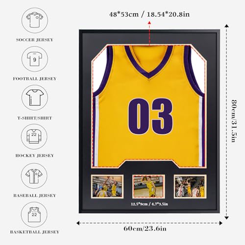 Aluminum Jersey Display Frame Case Large Shadow Box Jersey Frame with Photo Slots 98% UV Protection Clear Acrylic for Football, Hockey, Basketball, Baseball Shirt Ideal Gift for Sports Fans - color: Jersey Frame 9
