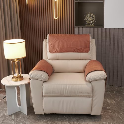 vctops 4 Pcs Water Resistant Sofa Armrest Cover Vintage Faux Suede Headrest Cover for Recliner Chair Arm Cover Non Slip Couch Cover for Dogs Washable Furniture Protector (Orange,2 Seat) - color: Orange, size: 2 Persons Set of 4