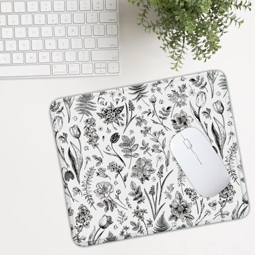 Mouse Pad for Desk with Stitched Edge, Premium Cute Washable Mouse Pads. Computer Mousepad with Non-Slip Rubber Base, Mousepads for Laptop, 9.25x7.75x0.12 inch (Black Fern Florals) - color: Black Fern Florals