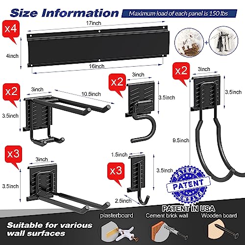 Sttoraboks Garage Tool Storage Rack, Heavy Duty Garage Storage Organizer Rack System Wall Mounted Tool with 12 double hooks, 4 rails Garden Tool Rack - size: 68inch 4 panels+12 hooks