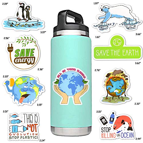 Earth Day Stickers Pack 50PCS, Environmental Protection Waterproof Vinyl Earth Stickers for Water Bottles, Laptop, Tumbler, Scrapbook, Journal, Eco Theme Party Favors - style: Earth Stickers