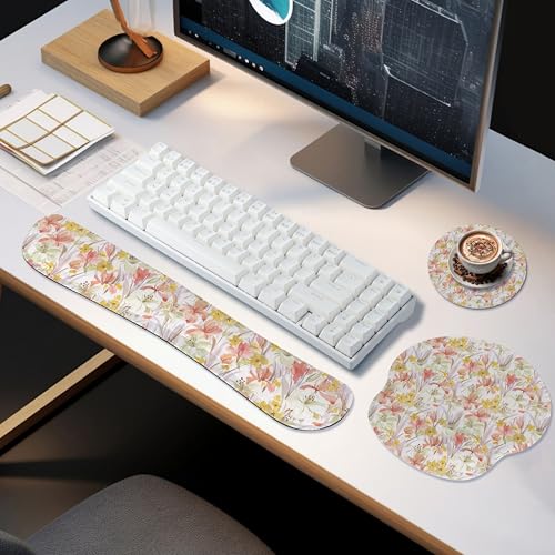 RICHEN Wrist Rest Support for Mouse Pad&Keyboard Set, 3-in-1 Computer Mousepad,Keyboard Wrist Rest and Coaster Set, Non-Slip Keyboard Wrist Rest and Mouse Pad Set Ergonomic Design (YKMWR-63) - color: Ykmwr-63