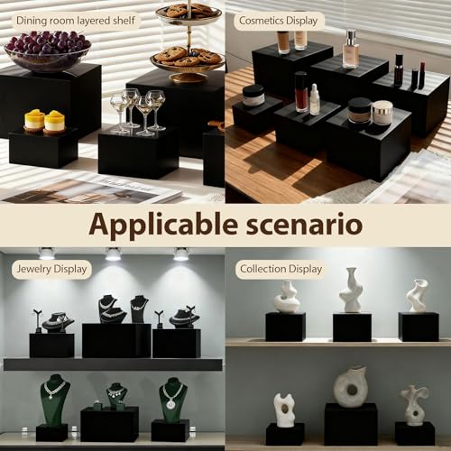 6PCS Buffet Risers,acrylic display risers,Dessert table display set Display Racks for Gatherings,Catering,Jewelry,and Collectibles (3in to 8in black) - size: 3in to 8in black