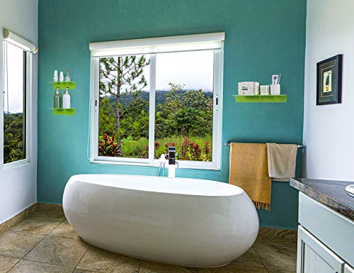 OAPRIRE 9 Inch Floating Wall Shelves Set of 2 - Personalize Expand Wall Space - Acrylic Small Wall Shelf for Bathroom, Bedroom, Living Room, Office, with Cable Clips - Clear Green - color: Green