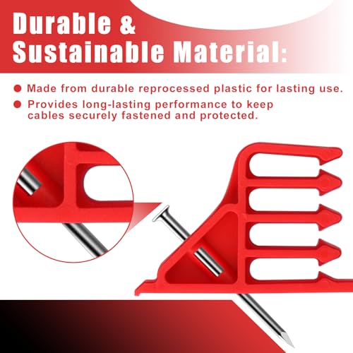 200Pcs Cable Stackers, Cable Staples Clips with Steel Nails, Electrical Wire stackers,Insulated Cord Staples Multi Cable Wire Clips for Suitable Most Cables - color: Red, size: Without Locking Clip