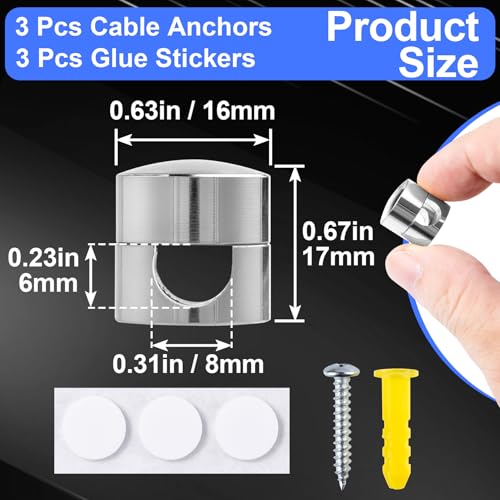 SmallCat 3 Sets Charger Holders for Cords, Silver Adjustable Cable Anchor Holders, Adhesive Metal Cord Clips, Cable Management Wire Organizers for Desk, Office, Nightstand - color: Silver, size: 3 Sets