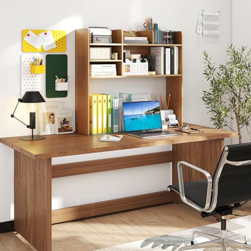 Giantex Desktop Bookshelf, 37" Desk Hutch Dorm for Computer Up to 32 Inch, Countertop Hutch w/6 Storage Shelves, 3-Tier Desktop Organizer Display Rack, Wood Desk Shelf for Home Office (Natural) - color: Natural, size: 6 Shelves (33.5"H)
