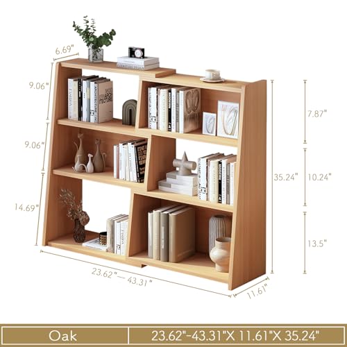 IOTXY Wooden Extendable Shelf Bookcase - 3-Tier Ladder Low Short Bookshelf for Small Space or Corner, Oak, S - color: Oak, size: Small