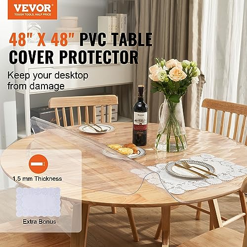 VEVOR Clear Table Cover Protector, 48 inch/1230 mm Round Table Cover, 1.5 mm Thick PVC Plastic Tablecloth, Waterproof Desktop Protector for Writing Desk, Coffee Table, Dining Room Table - size: 48" (Round)