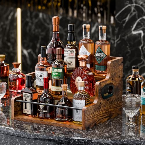 KLM Liquor Bottle Display Shelf, Coffee Syrup Rack Organizer, 3 Step Countertop Liquor Wine Rack, mini bar,liquor cabinet, Home Retro Bar Shelf Stand for Liquor Whiskey, Spirits