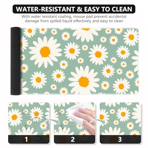 iCasso XXL Large Mouse Pad for Desk, Anti-Slip Big Mousepad with Stitched Edges, Keyboard Mat for Work, Gaming (Daisy) - color: Daisy