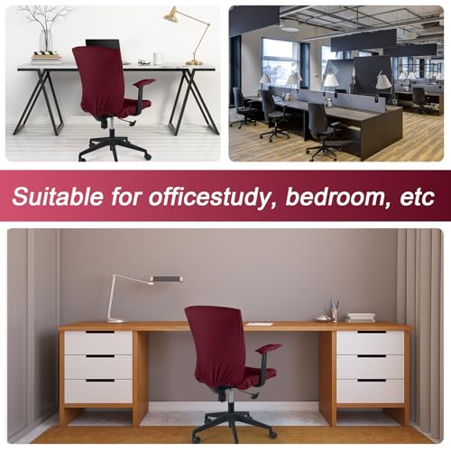 Tallew 4 Pcs Office Chair Covers Set Computer Universal Protective Stretchable Chair Seat Covers Desk Armrest Slipcovers Pads Office Cushion Backrest for Rotating(Wine Red) - color: Wine Red