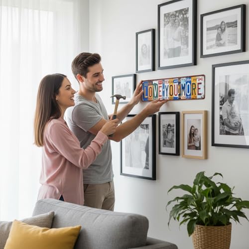 Love You More License Plate Metal Sign, Romantic Gift for Couples, Wife or Girlfriend, 4x15 Inch Aluminum Wall Decor for Bedroom, Entryway & Above Door Frame - color: Love You More
