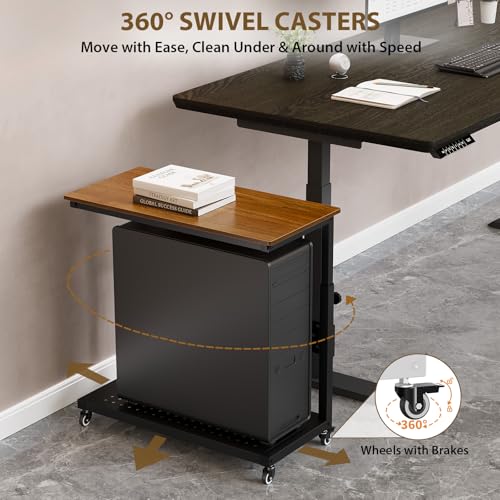 Garvee PC Computer Tower Stand with Wheels, 2-Tier Adjustable CPU Holder Cart, Rolling Mobile Desk Stand with Cable Management & Hooks, Small Side Table for Home Office/Gaming,Walnut - color: Walnut