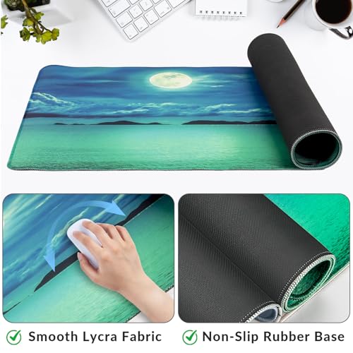 Large Gaming Mouse Pad with Coaster,Desk Matt for Desktop,Desk Mat-Ocean | Desk Pad,XXL Cute Desk Mat Cover for Computer Keyboard Laptop Women Office Home Decor, 31.5'' x15.6'' - color: B3-Night Sea