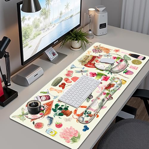 Mouse Pad, 4 in1 Large Desk Mat, Desk Pad Matt for Desktop, Anti-Slip XXL Big Computer Ergonomic Mousepad with Wrist Support for Keyboard and Mouse for Women I Watercolor Stickers - color: Watercolor Stickers