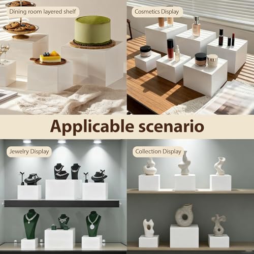6PCS Buffet Risers,acrylic display risers,Dessert table display set.Display Racks for Gatherings,Catering,Jewelry,and Collectibles (3in to 10in white) - size: 3in to 10in white