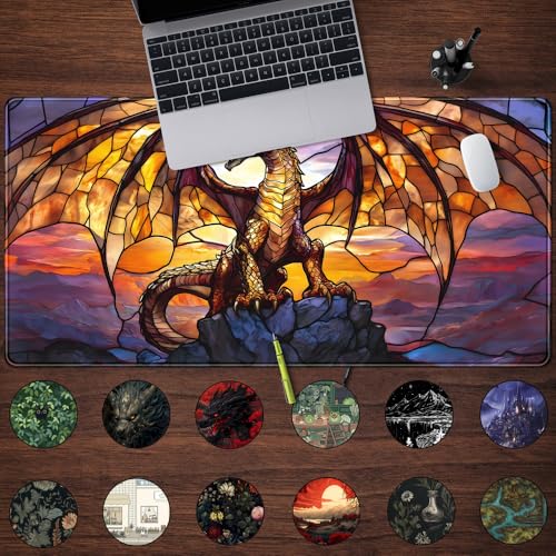 Dragon Desk Mat Large Mouse Pad XXL Extended Gaming, Gamer Gift Play Mat Desk Mousepad with Stitched Edges, Keyboard Mouse Mat for Work Game Office 31.5x15.7 in-Gift for Boyfriend or Son - color: Da Long