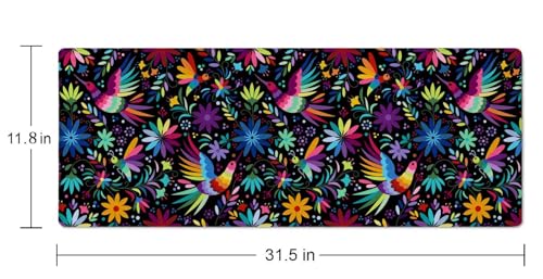 Ornate Ethnic Mexican Patter Desk Mat Black Large Extended Mouse Pad XL Desk Pad Gaming Mousepad Keyboard Mouse Mat for Computer Laptop 31.5''X11.8'' Non-Slip Rubber Base with Stitched Edges - color: Ornate Ethnic Mexican Patter