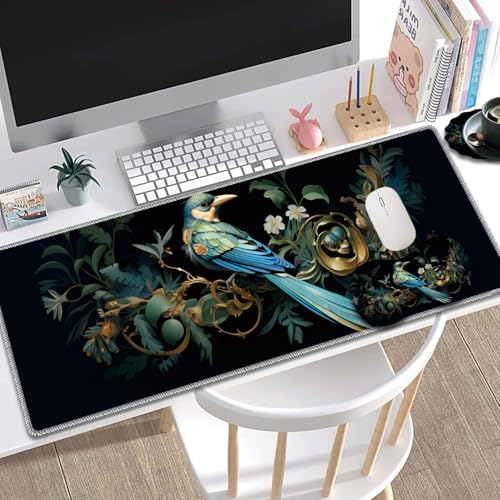 Large Gaming Mouse Pad + Mouse Wrist Rest Pad + Coaster Combination, 31.5 "x 11.8" Durable Non-Slip Extension Table Mat, Suitable for Office and Home, Bird Leaf - color: Bird Leaf