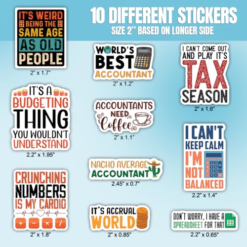 10pcs Accountant Sticker Sheet, Funny Vinyl Decals for CPAS, Finance Students, and Bookkeepers, Waterproof, UV-Resistant, for Laptop, Water Bottle, Notebook, Clipboard, Office Desk (Design 4) - color: Design 4