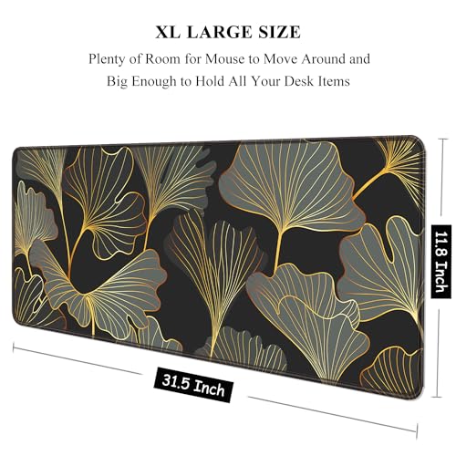 Auhoahsil Desk Pad, XL Extended Large Gaming Mouse Pad 31.5 x 11.8 Inch, Waterproof Mousepad with Stitched Edge, Non-Slip Computer Keyboard Laptop Mat for Women Men Office Work, Colorful Ginkgo Leaves - color: 12 Ginkgo Leaves, size: XL - 11.8 x 31.5 Inch