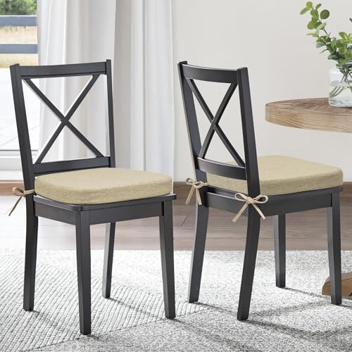 Shinnwa Dining Chair Cushions, Patented Design Molded Memory Foam Seat Cushions for Dining Chairs with Ties and Washable Cover, 17" x 16" x 2", Natural Linen - color: Natural Linen