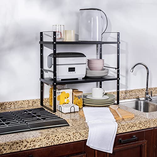 Across-Star Expandable Cabinet Shelf Organizer Rack, Stackable Kitchen Counter Storage Shelves Stand, Adjustable Height Pantry Shelf Spice Rack (Black, 2 Pack) - color: Black-2 Pack, size: 7.87''D*13-20''W*8.27''H