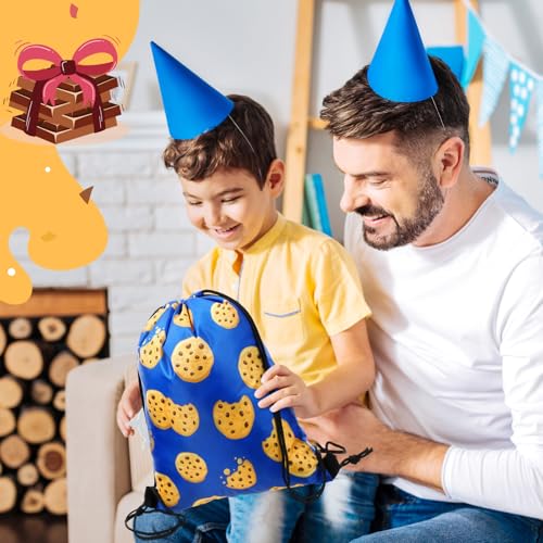 Yiyiring 16 Pcs Cookie Gift Drawstring Bags Bulk, Blue Cookie Candy Drawstring Bags Cartoon Party Favors for Chocolate Chip Cookies and Milk Theme Birthday Party Decorations Supplies (Cartoon) - style: Cartoon